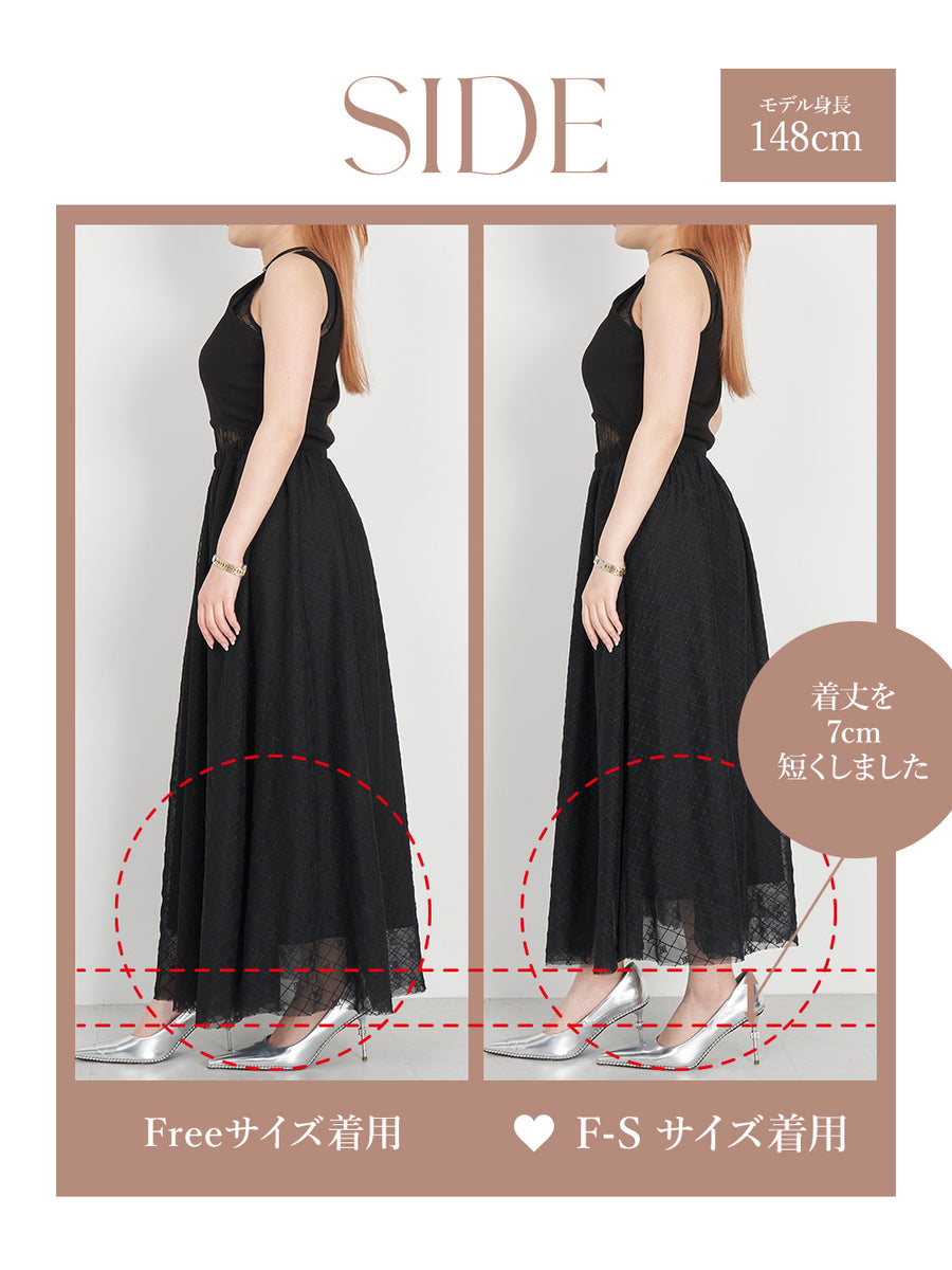 モデル：148cm（着用サイズ：F-S/FREE　着用カラー：BLK）