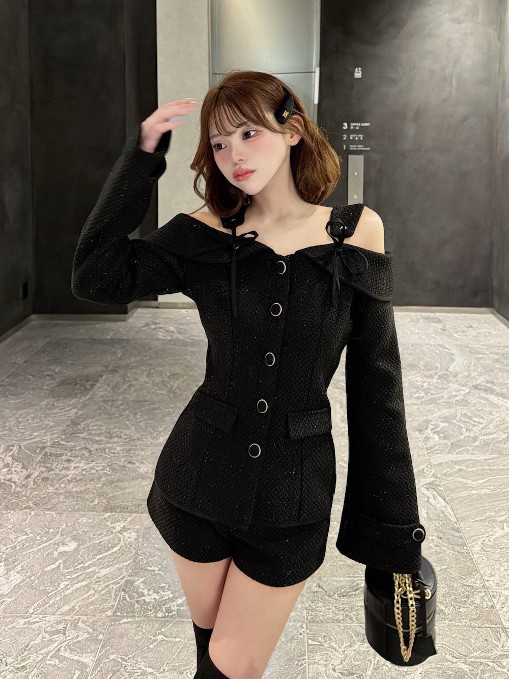 モデル：158cm（着用サイズ：S　着用カラー：BLK）