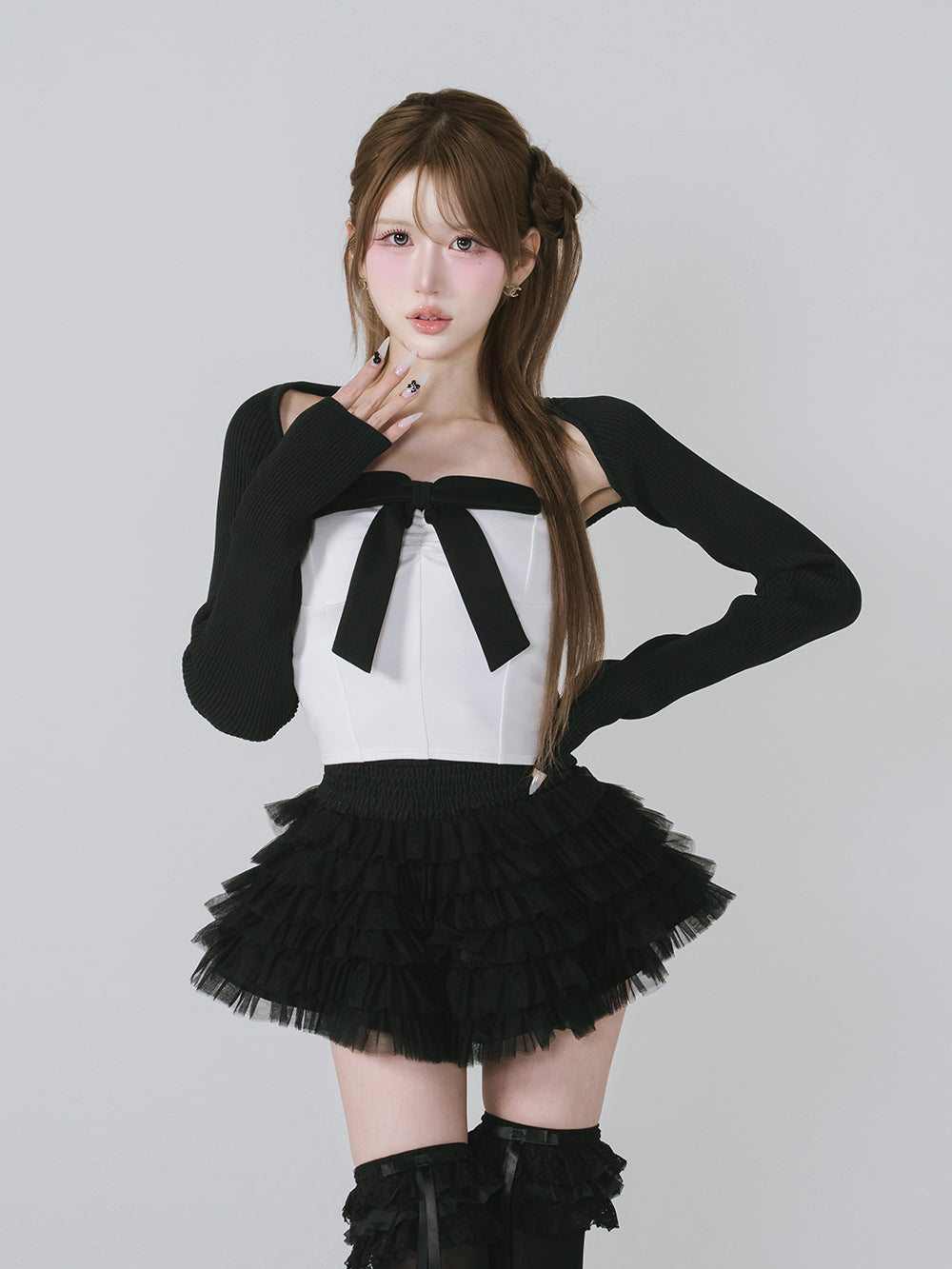 新品未開封Darich ニットボレロリボンベアトップス ブラック ニットボレロリボンベアトップス – Darich