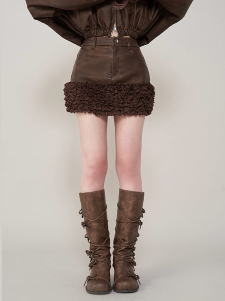 Heart Pocket Leather Mini Skirt