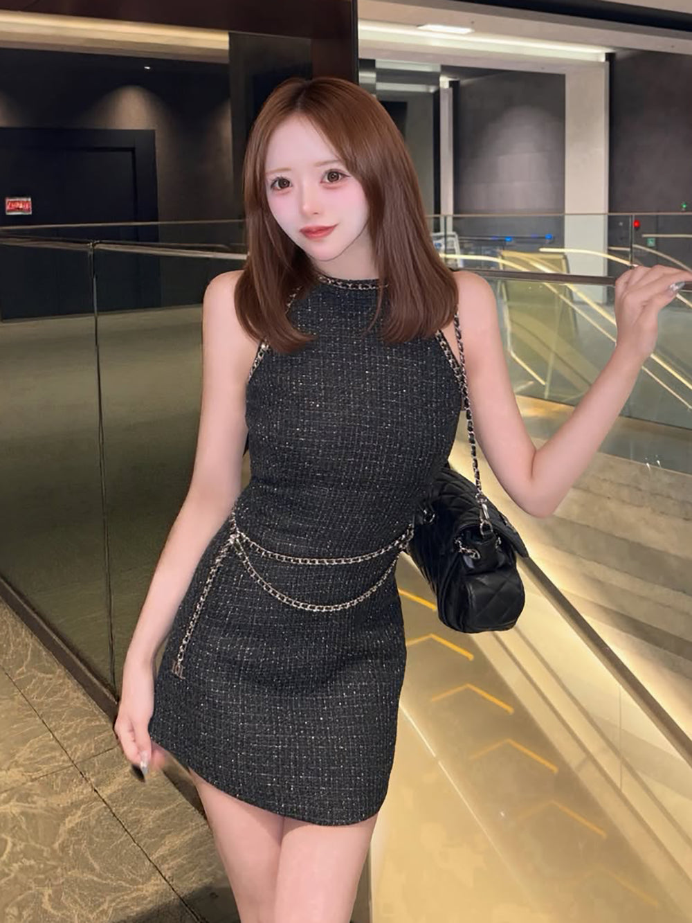 チェーンベルトツイードアメスリミニワンピース – Darich