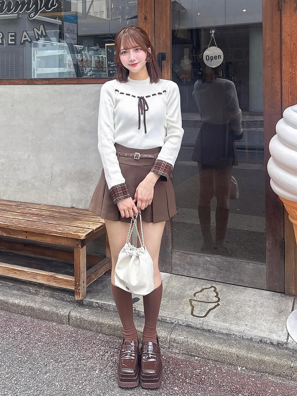 チェックカフスリボンニットトップス – Darich
