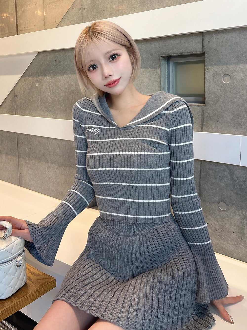 リブニットミニスカート
