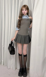 シャツドッキングオフショルプリーツミニワンピース – Darich