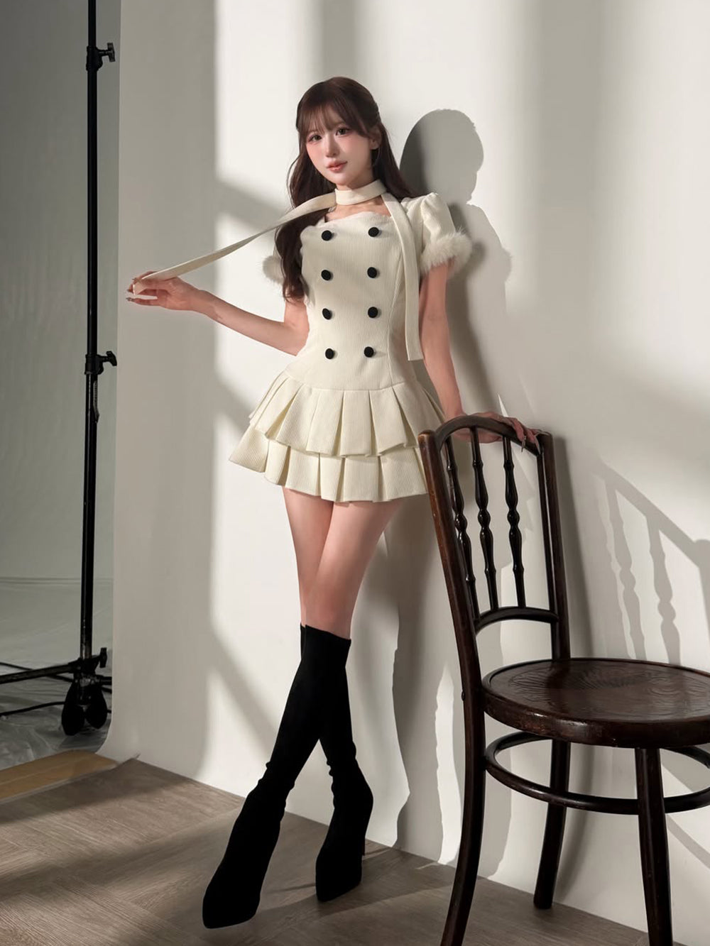 ファーコンビダブルボタンコーディロイミニワンピース – Darich