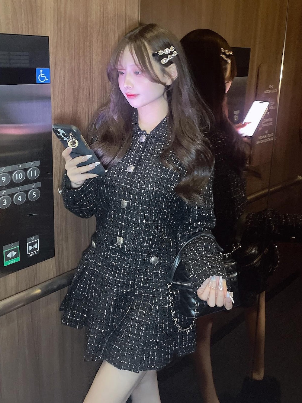 モデル：150cm（着用サイズ：S　着用カラー：BLK）