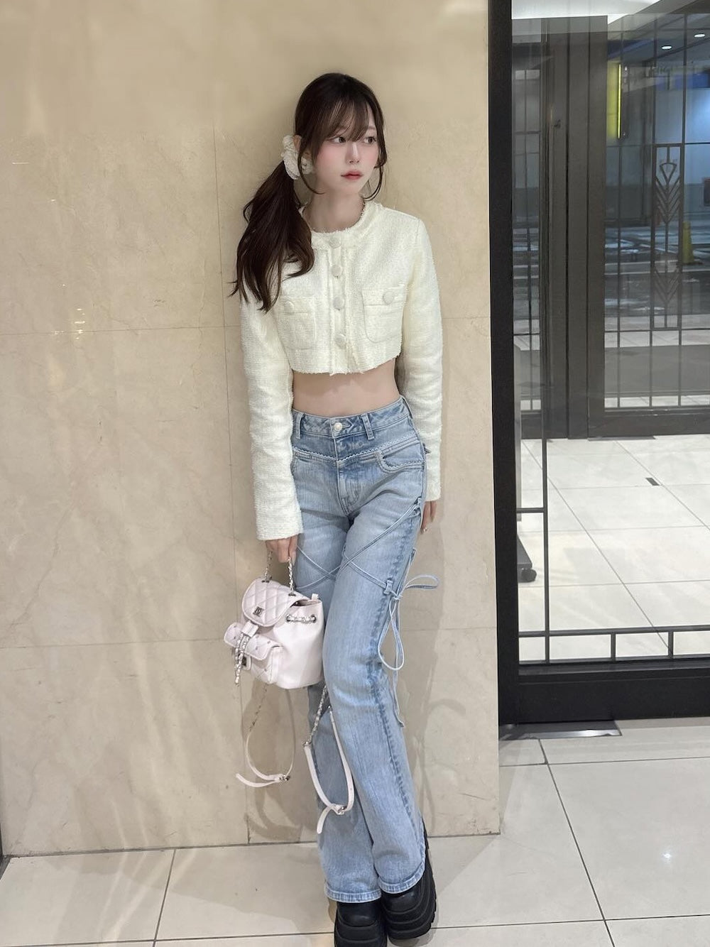 【予約商品】ピコレースハイウエストフレアデニム