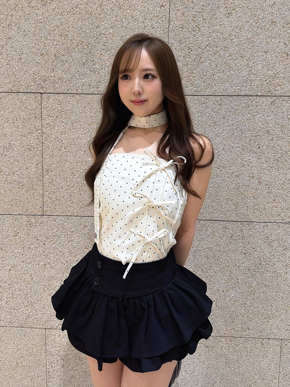 モデル：155cm（着用サイズ：FREE　着用カラー：IVO）