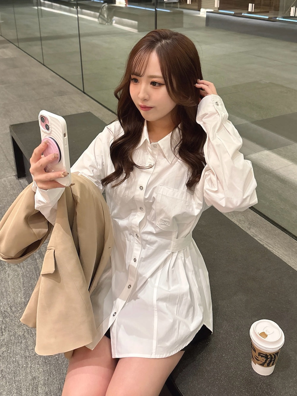 モデル：155cm（着用サイズ：S　着用カラー：WHT）