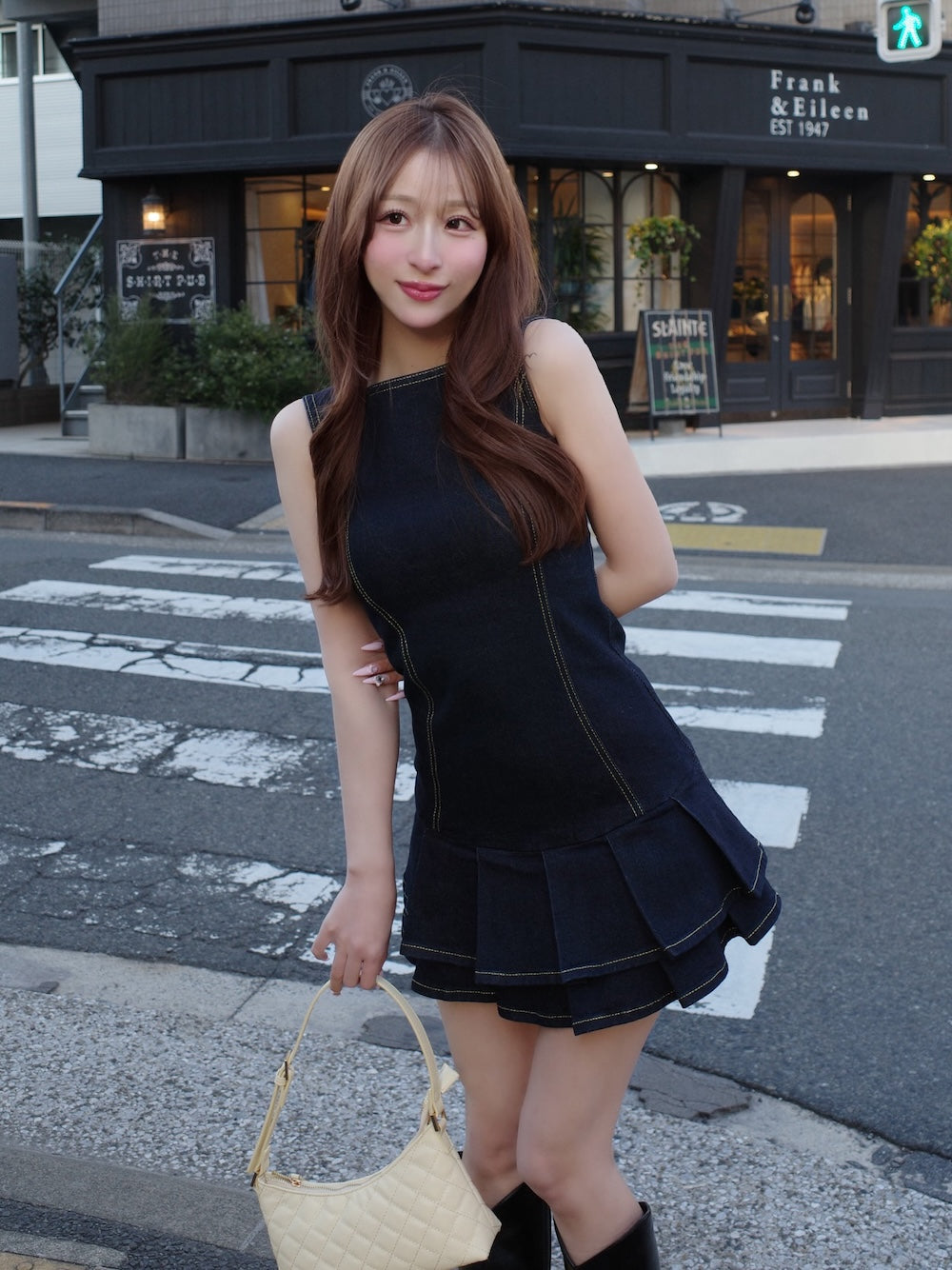 Darich ダブルプリーツデニムミニワンピース FLサイズ ダブルプリーツデニムミニワンピース – Darich