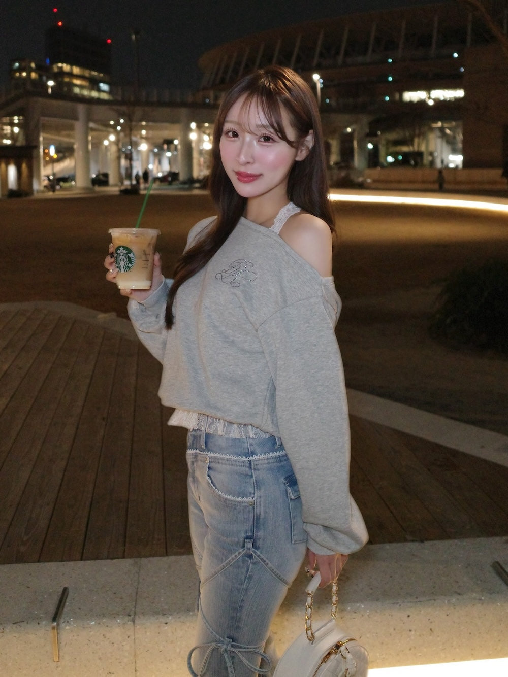 ホルターレースワンショルスウェットトップス