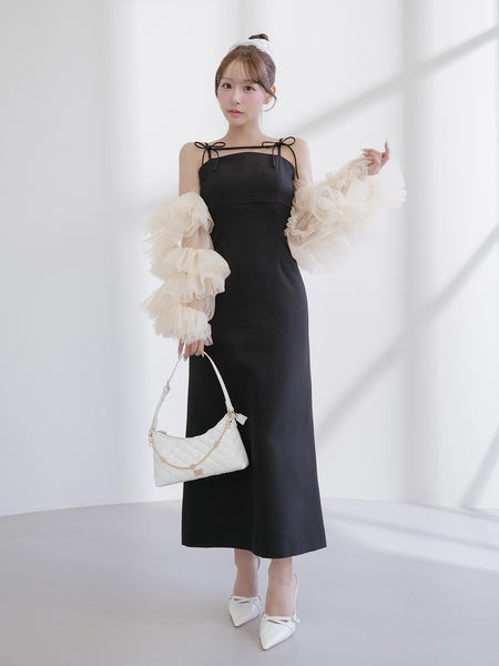 Volume Sleeve Tulle Long Dress