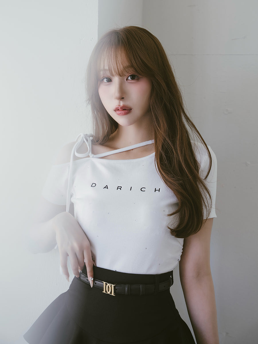 Neck Ribbon One-Shoulder T-Shirt