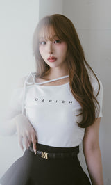 Neck Ribbon One-Shoulder T-Shirt