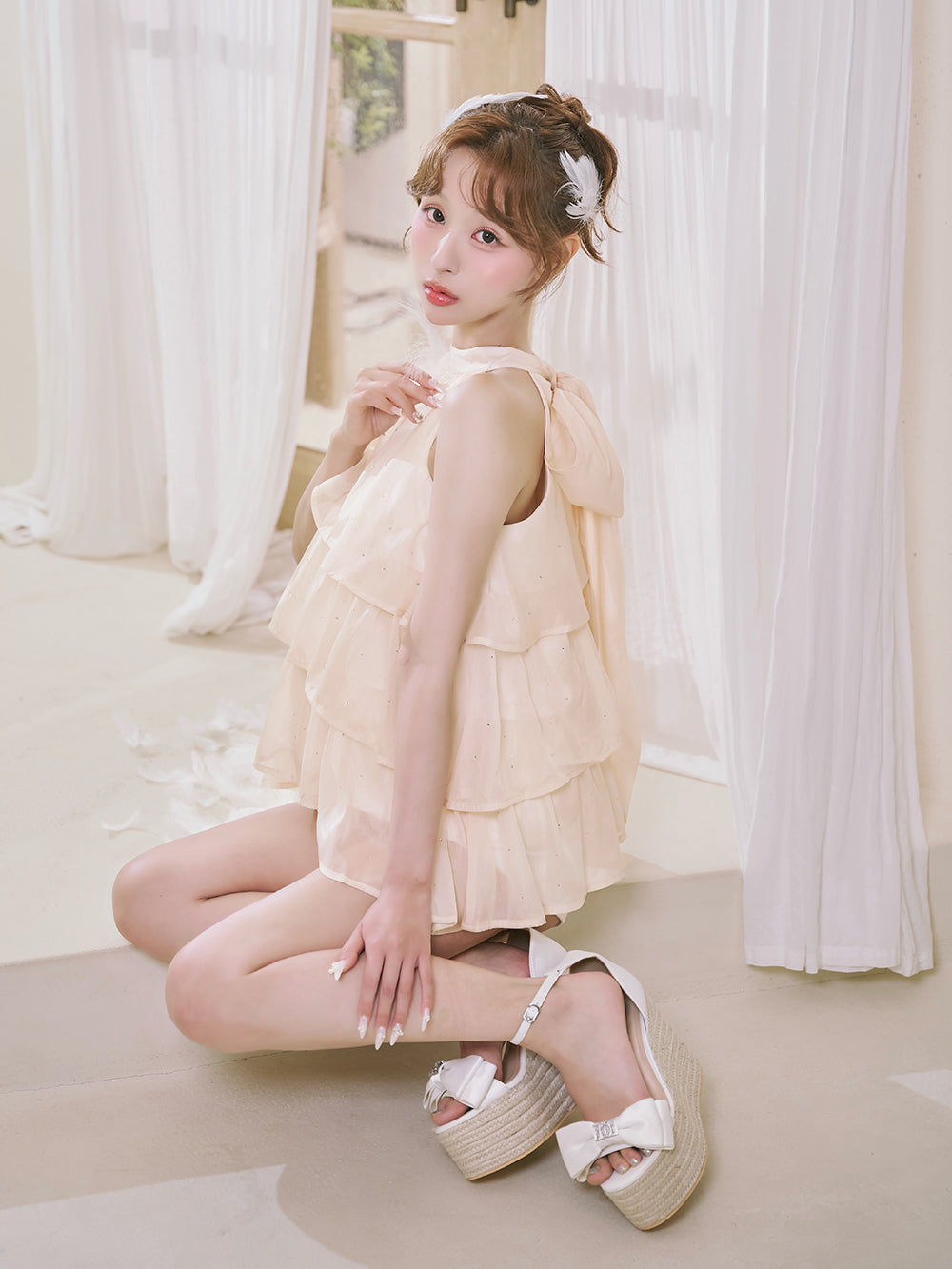モデル：156cm（着用サイズ：FREE　着用カラー：IVO）