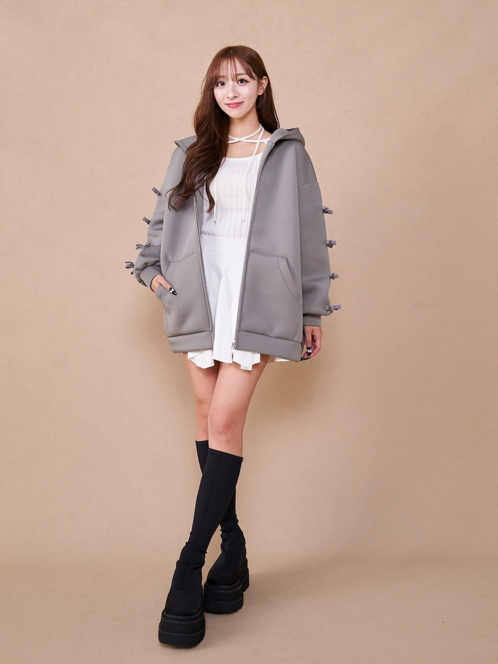 モデル：156cm（着用サイズ：FREE　着用カラー：GRY）