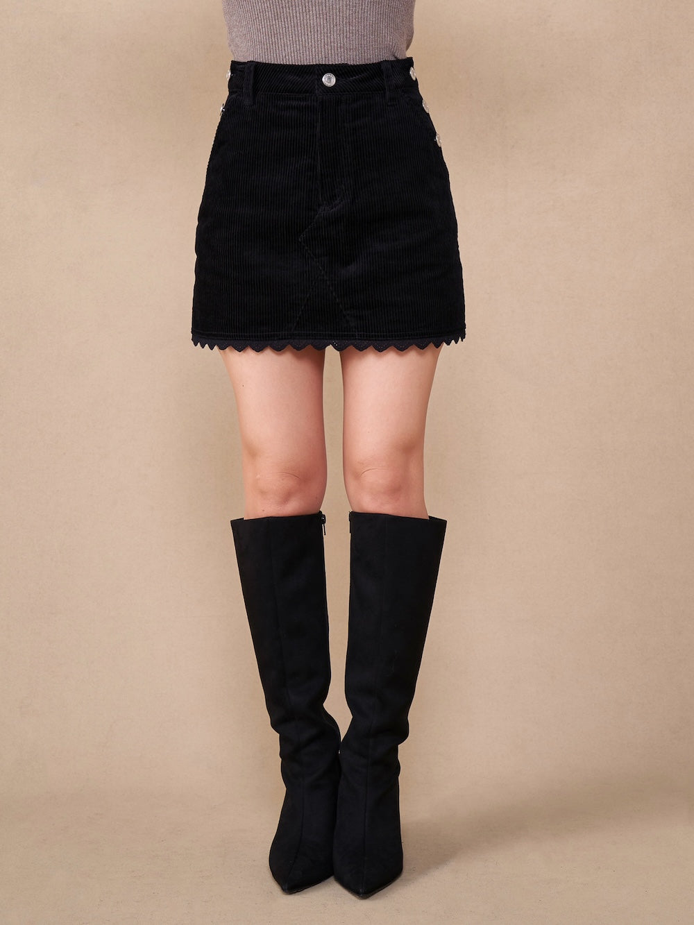 コーデュロイレースミニスカート - blk