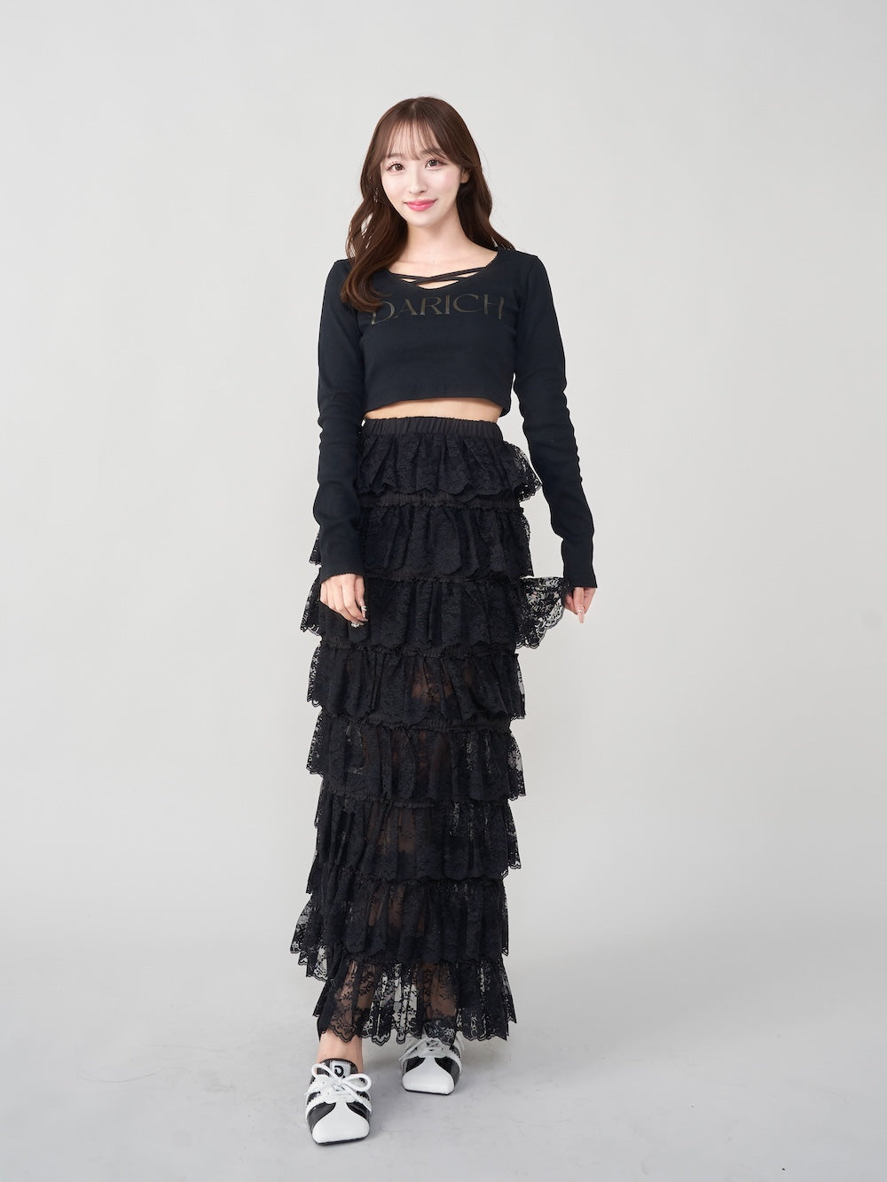 フラワーレースティアードフリルスカート