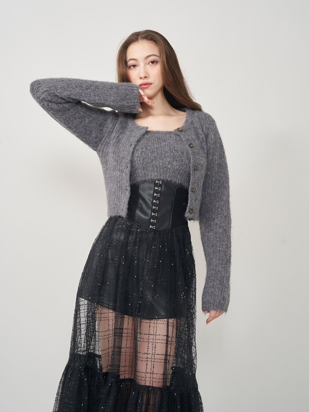 シャギーニットアンサンブル - gry