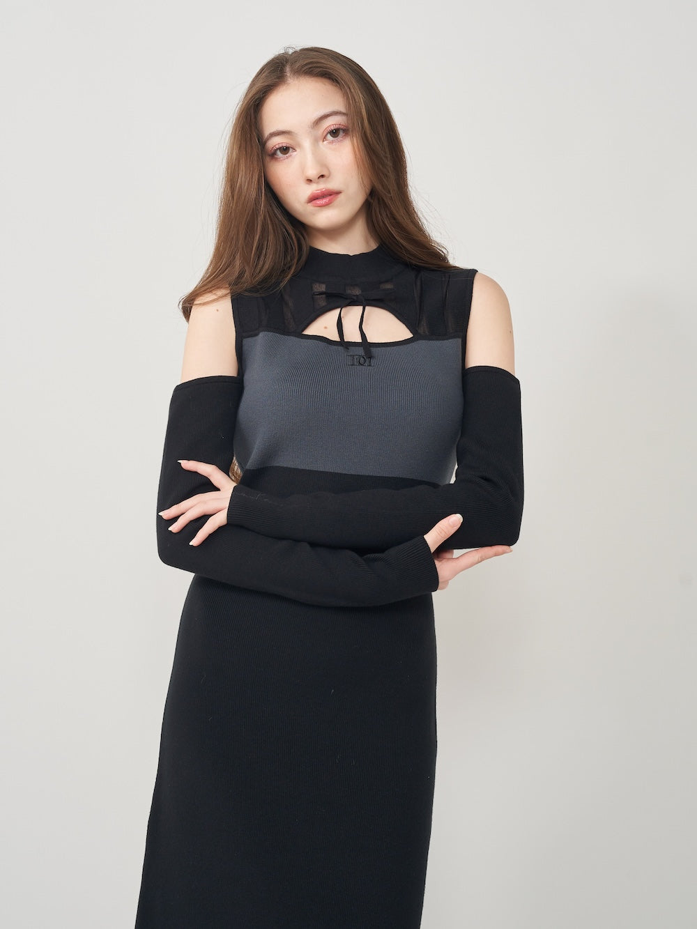 バイカラーデザインニットロングワンピース – Darich (ダーリッチ)