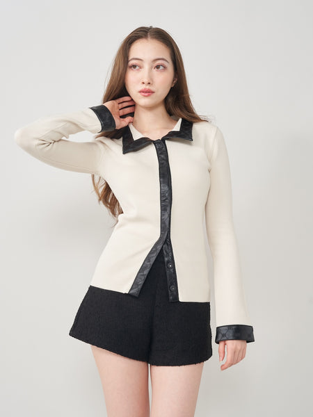 Logo Leather Knit Top
