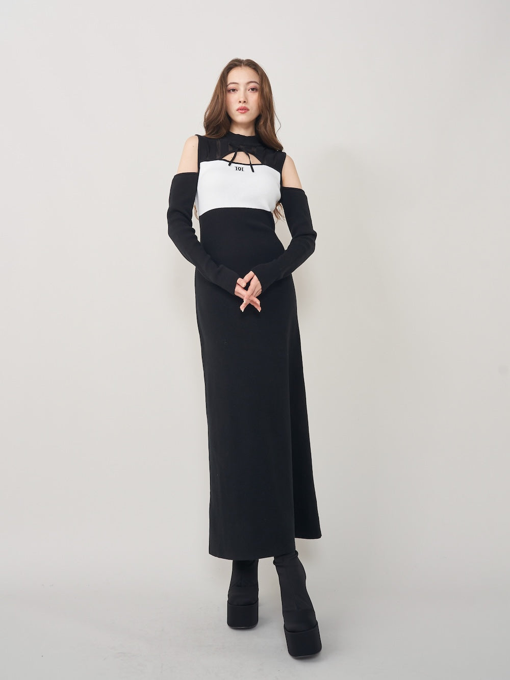 バイカラーデザインニットロングワンピース – Darich (ダーリッチ)