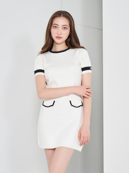 Bi-Color Line Knit Mini Dress