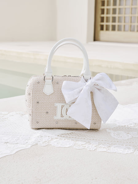 DD Logo Raffia Mini Boston Bag