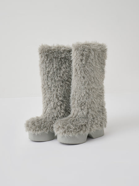 Mixed faux fur long boots