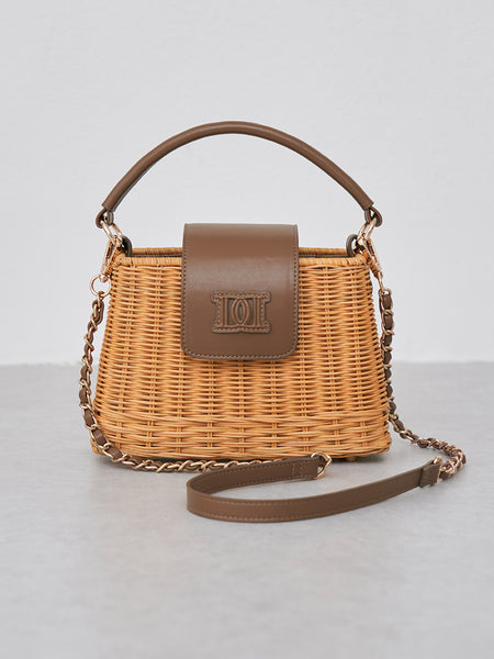 Logo Leather Rattan Bag