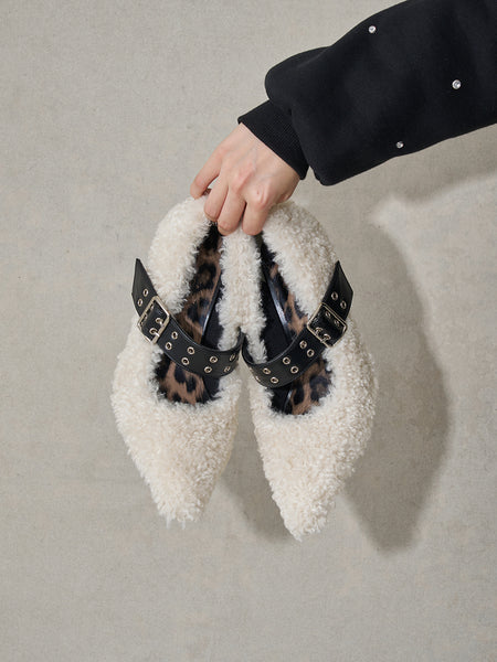 Poodle Fur Belt Pumps