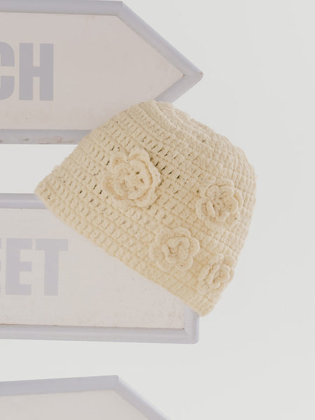 Rose Motif Crochet Beanie