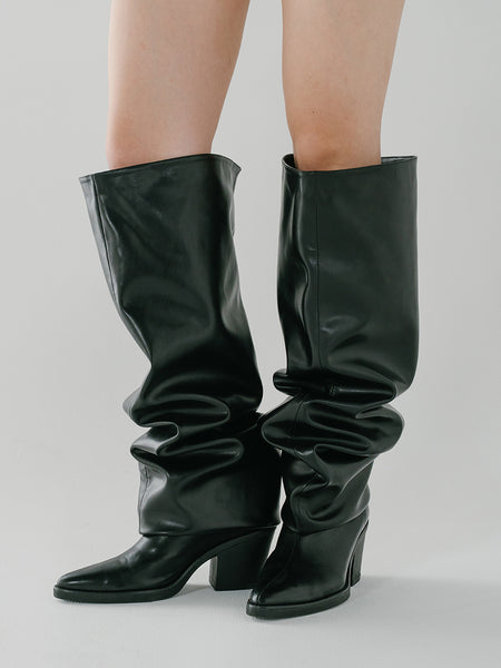 Pointed Drape Long Boots