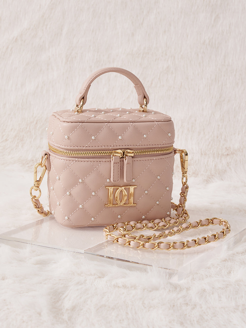 Darich 【ゴールドパーツ】キルティングパールスクエアミニバッグ PNK 予約商品】【ゴールドパーツ】キルティングパールスクエアミニバッグ