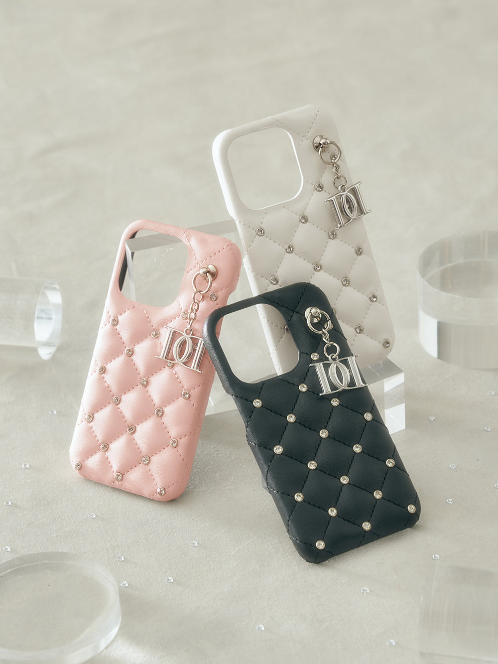 【予約商品】キルティングビジューDDチャームiPhoneケース