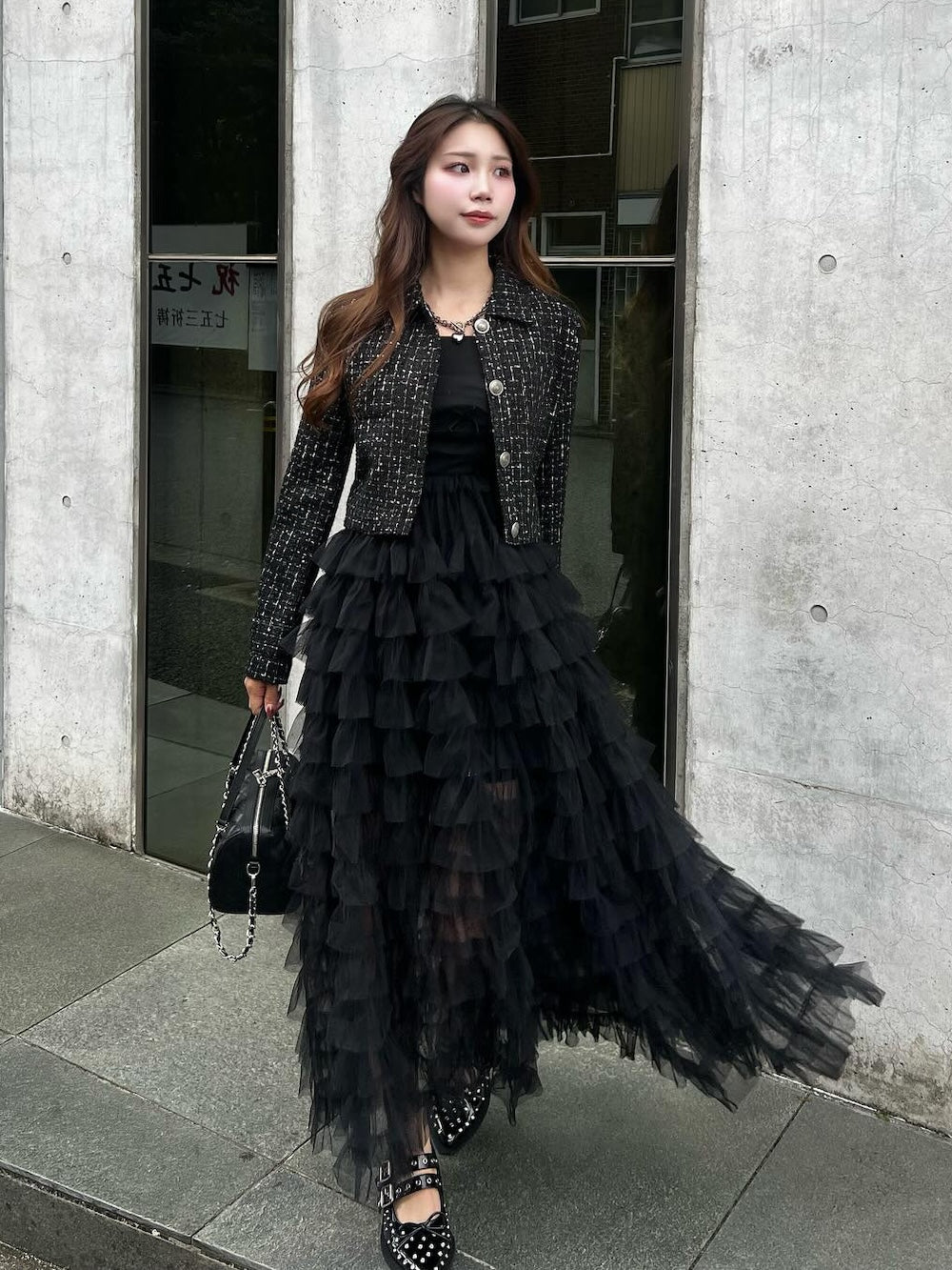 モデル：158cm（着用サイズ：FREE　着用カラー：BLK）