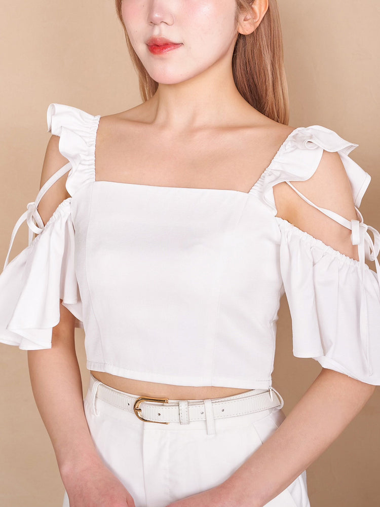 open shoulder ribbon blouse