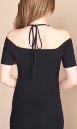 オフショルニットリボンワンピース