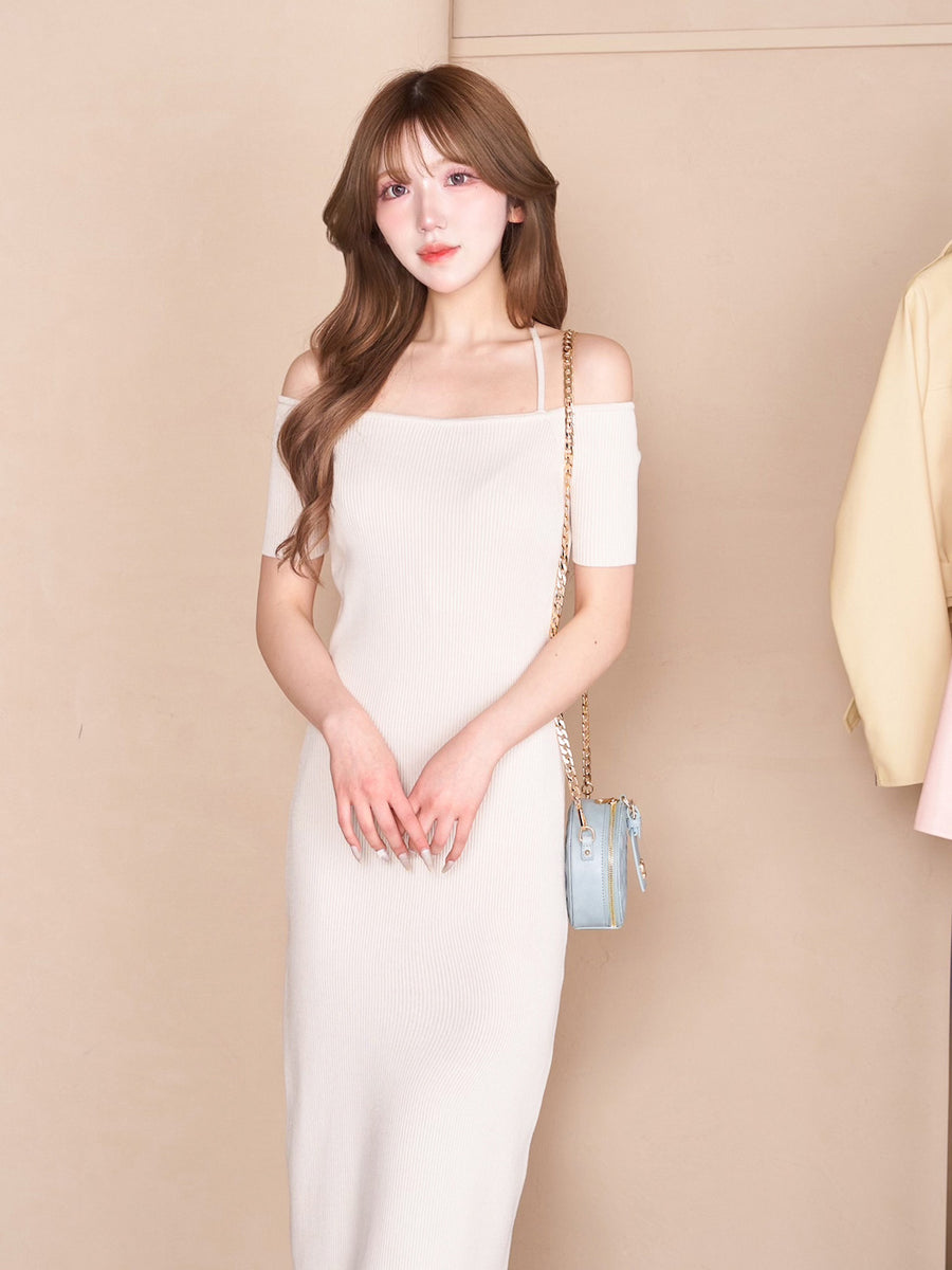 オフショルニットリボンワンピース