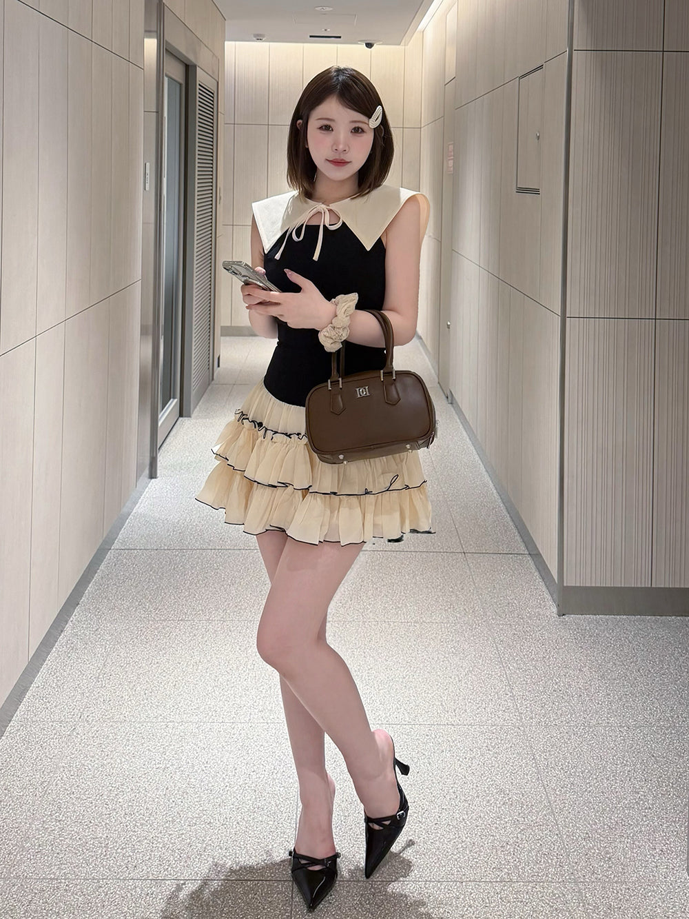 モデル：164cm（着用サイズ：F-L　着用カラー：BLK）