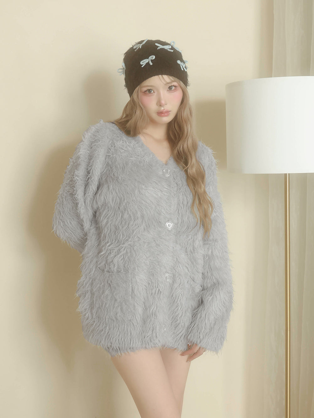 ヘアリーニットセットアップ - gry