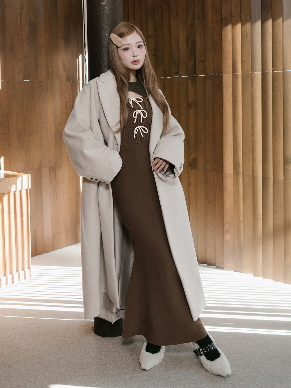 モデル：163cm（着用サイズ：FREE　着用カラー：BRN）