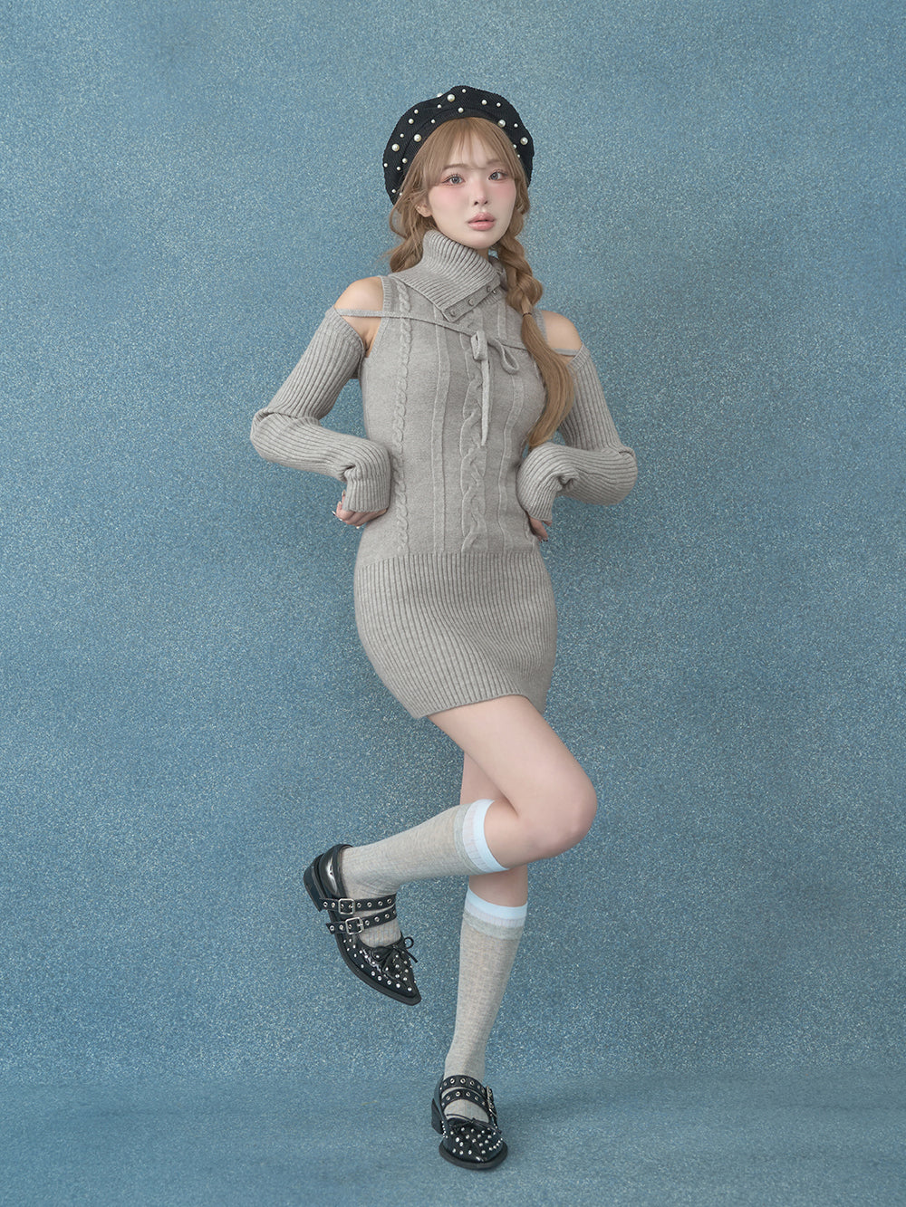 デザインネックニットミニワンピース – Darich