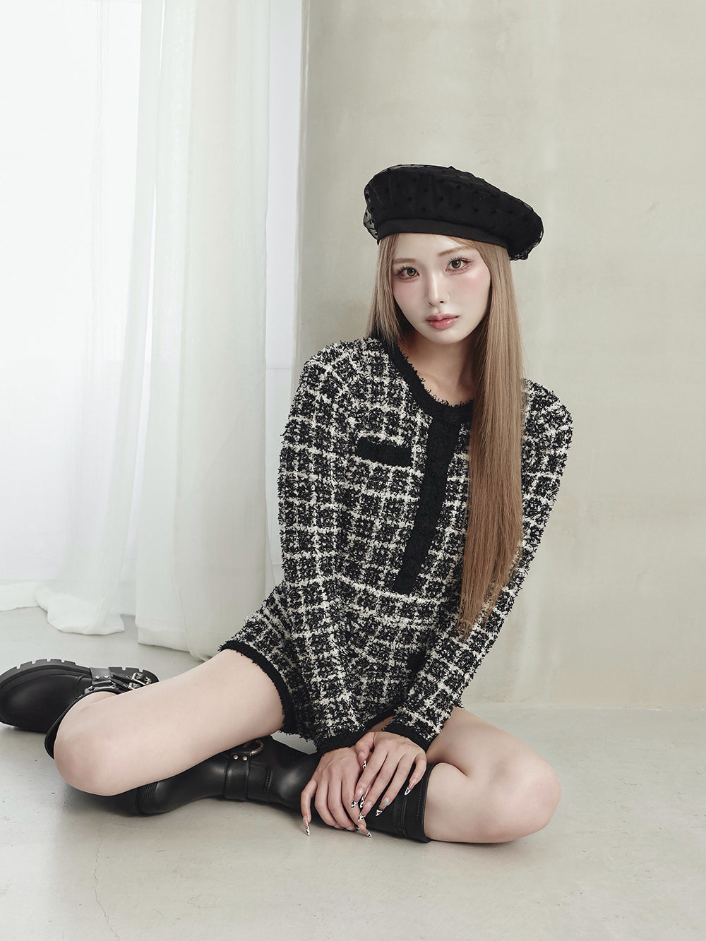 モデル：163cm（着用サイズ：FREE　着用カラー：BLK）