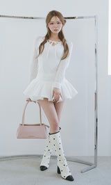 フロントリボンコットンレースミニワンピース – Darich