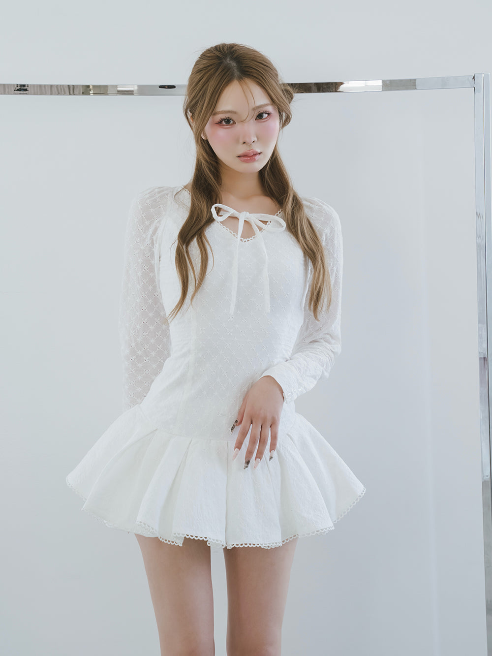 【即日発送】Darich フロントリボンコットンレースミニワンピース ホワイト フロントリボンコットンレースミニワンピース – Darich