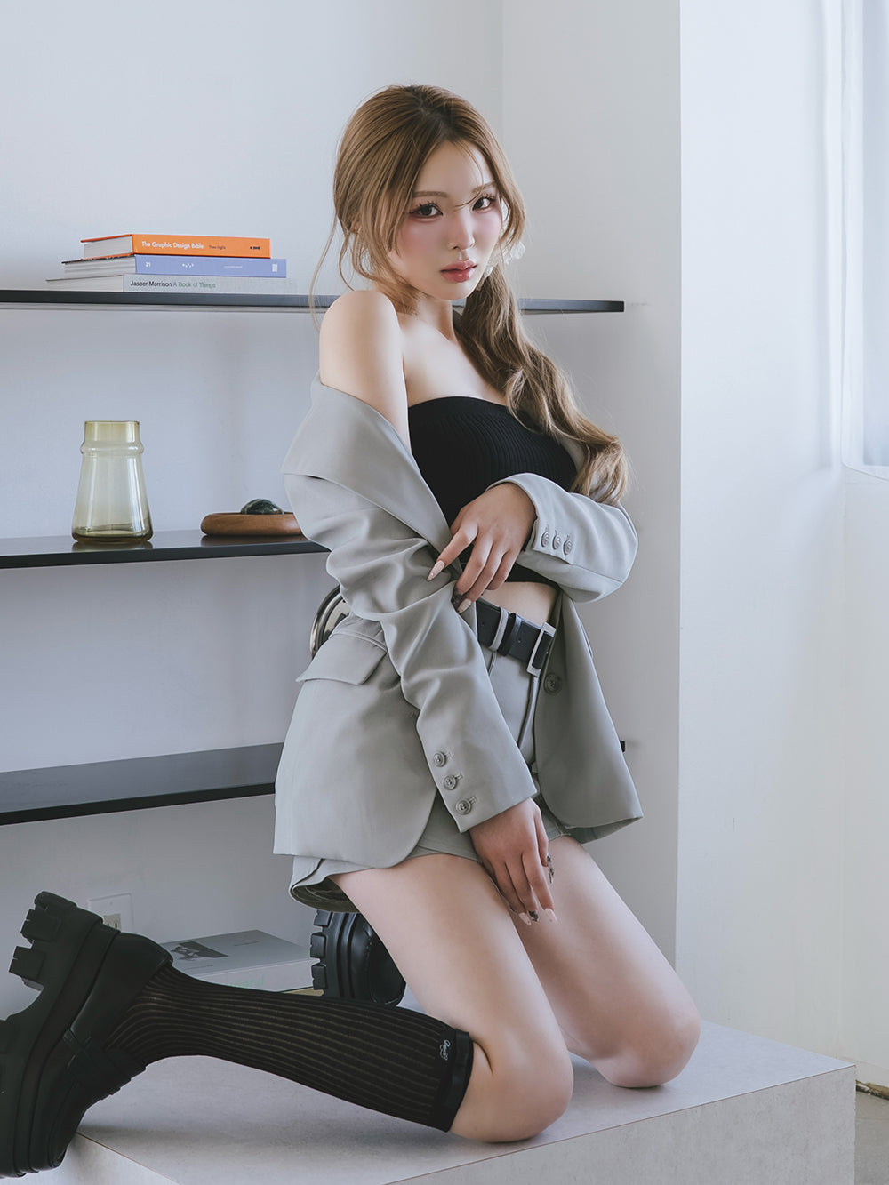 モデル：163cm（着用サイズ：FREE　着用カラー：BLK）