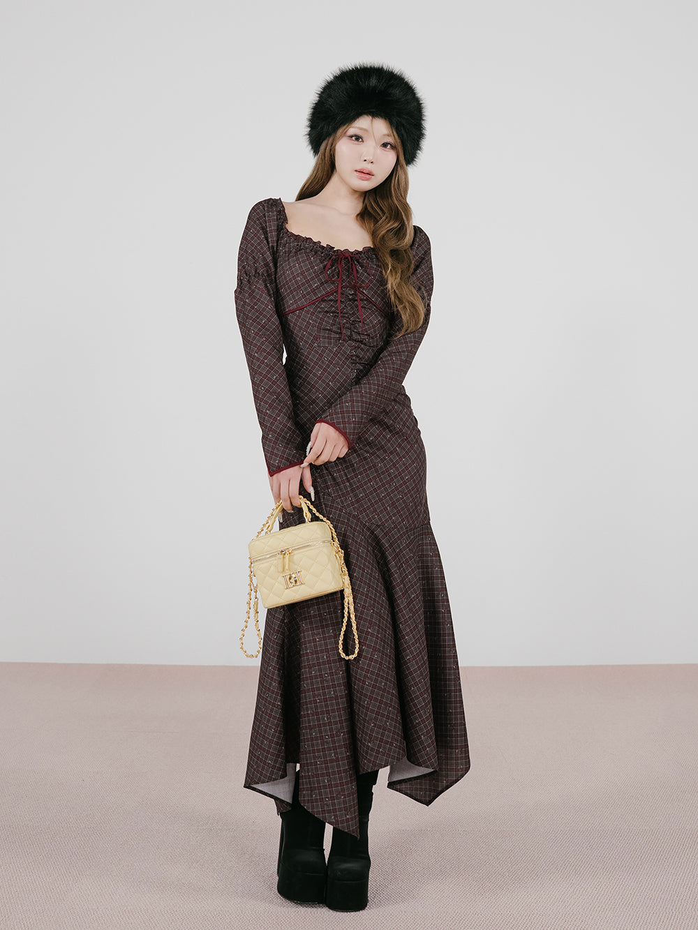 チェックチェリーデザインロングワンピース – Darich (ダーリッチ)