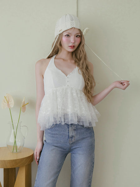 Halter Peplum Lace Top