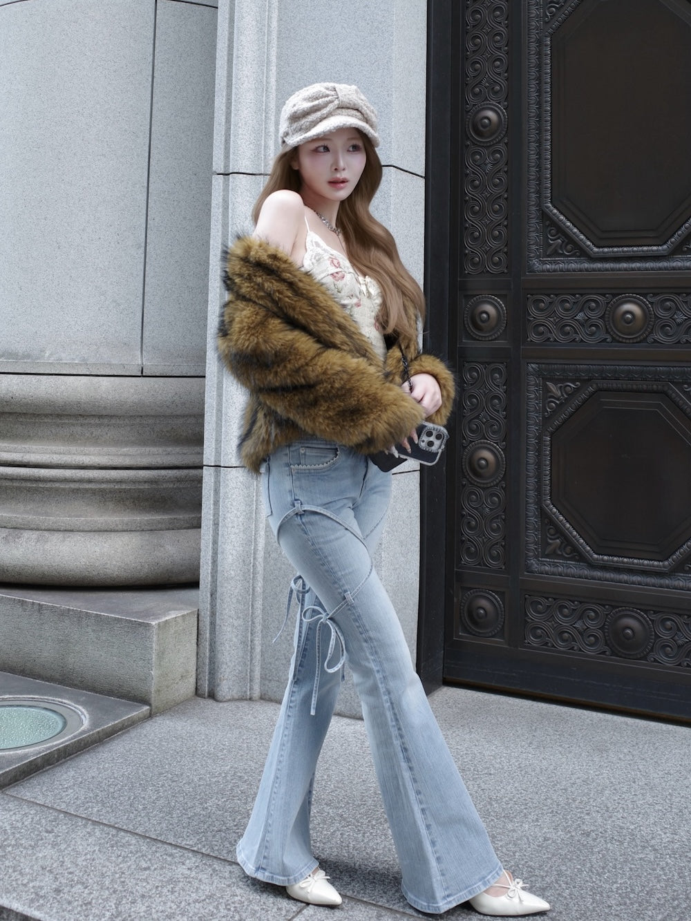 【予約商品】ピコレースハイウエストフレアデニム